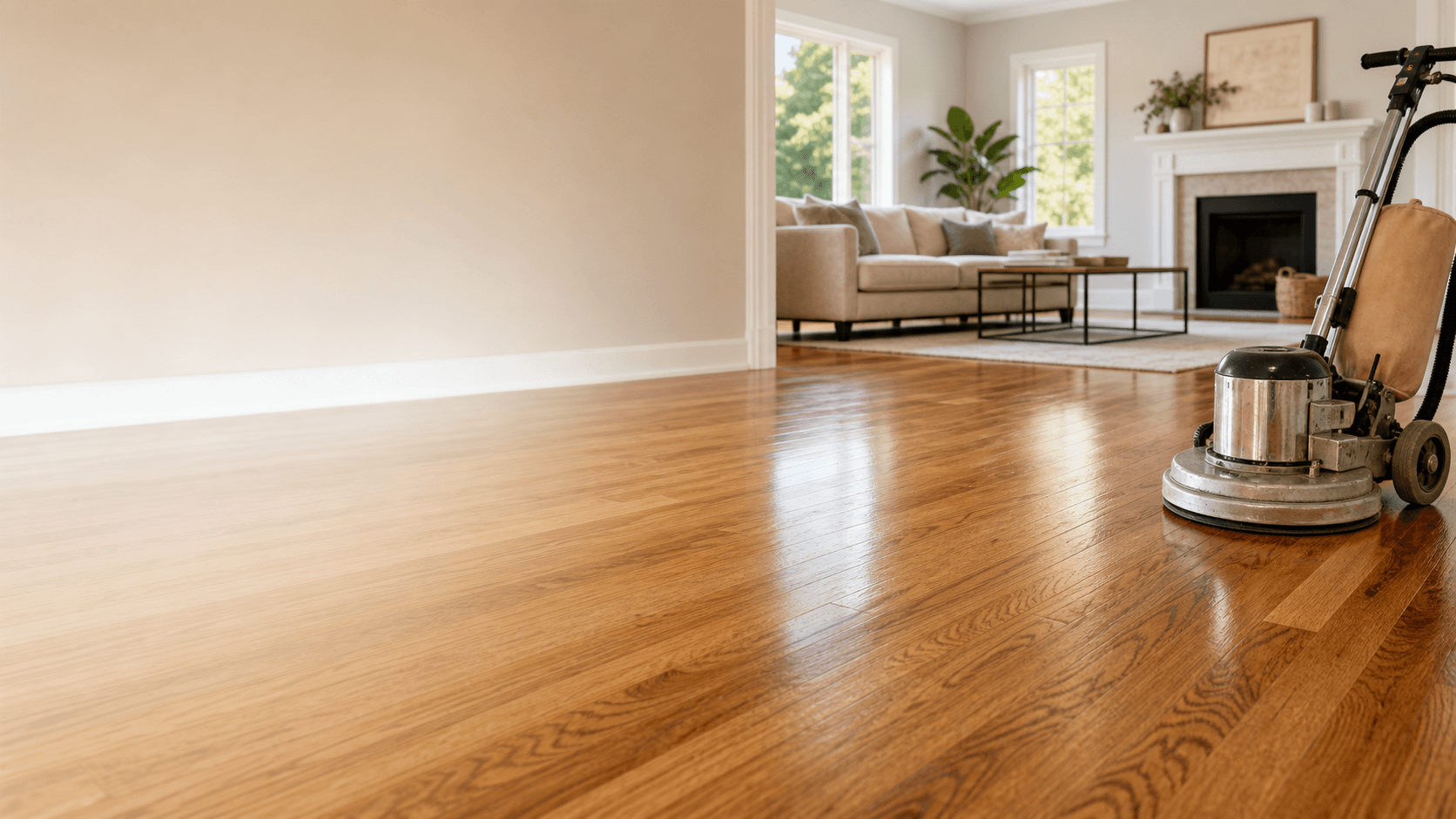 Bright apartment living area with hardwood flooring